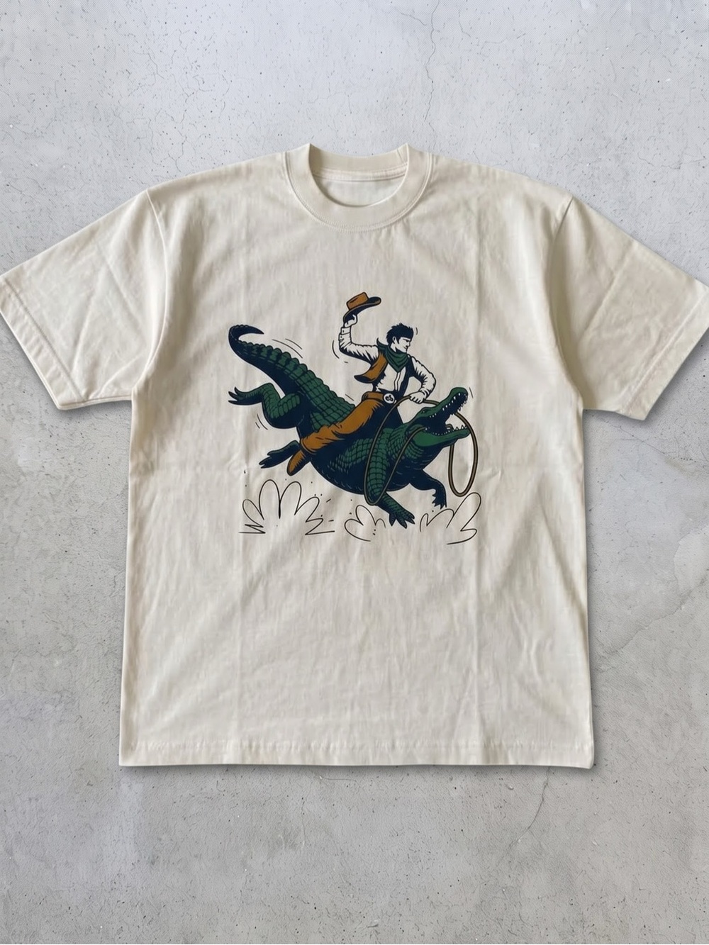 Gildan Cream Cowboy Riding Alligator
Graphic T-Shirt